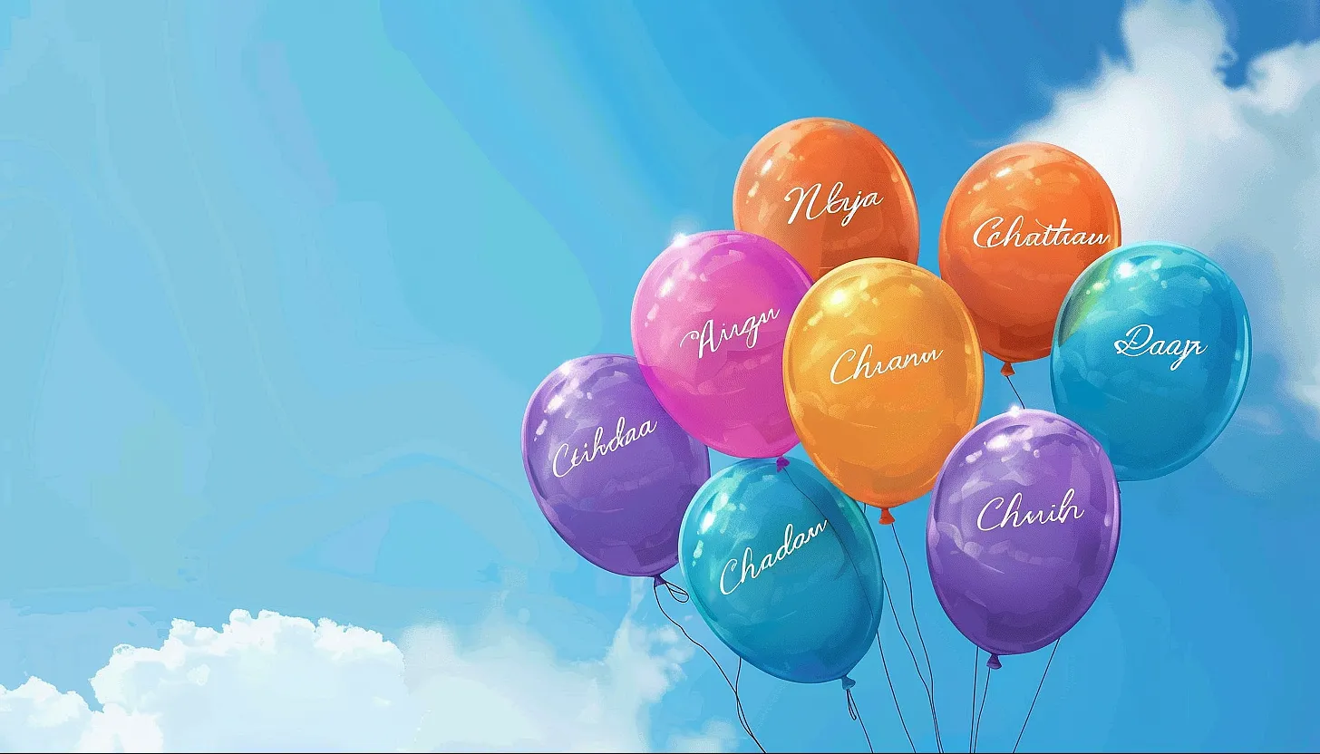 a bunch of balloons with text on them