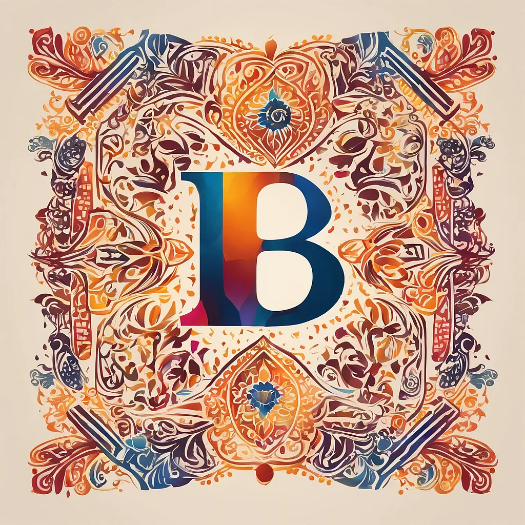 a colorful ornate design with a letter b