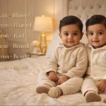 Twin Hindu baby boy names starting with B shown with Indian twin babies in a luxury nursery Bhuvan Bhuvrel Bharven Bhavrel Biron Birel Benron Benvel Beiron Beirel